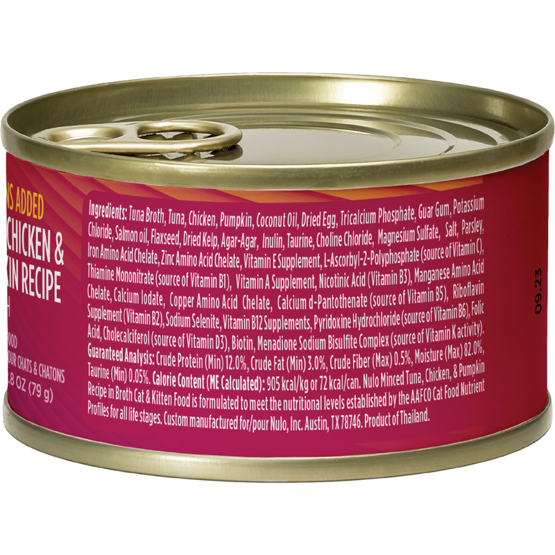 Nulo Grain-Free Canned Cat Food, Minced, Tuna Chicken & Pumpkin, 2.8-oz image number null