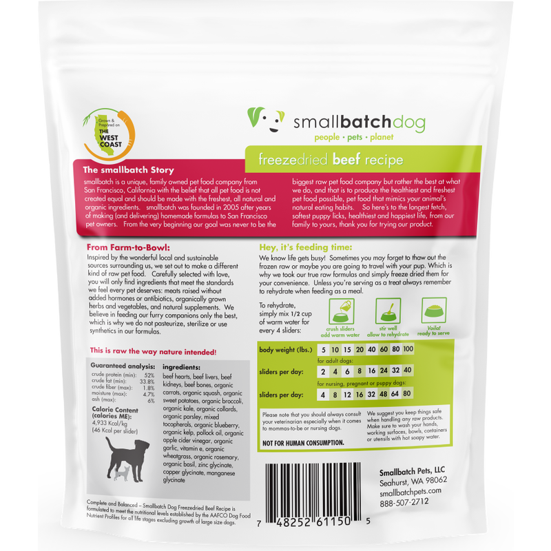 Small Batch Freeze-Dried Dog Food, Sliders, Beef, 14-oz image number null