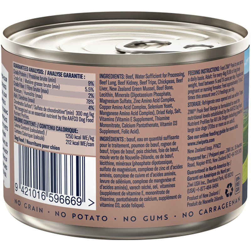 ZIWI Peak Original Series Canned Dog Food, Beef, 6-oz image number null