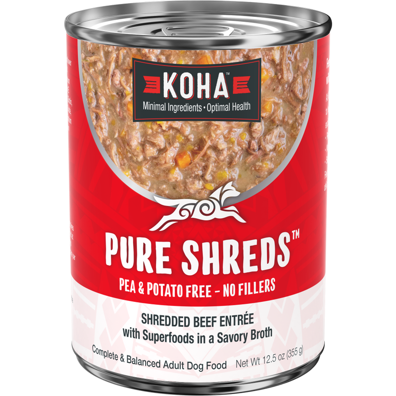 Koha Pure Shreds Canned Dog Food, Beef, 12.5-oz image number null