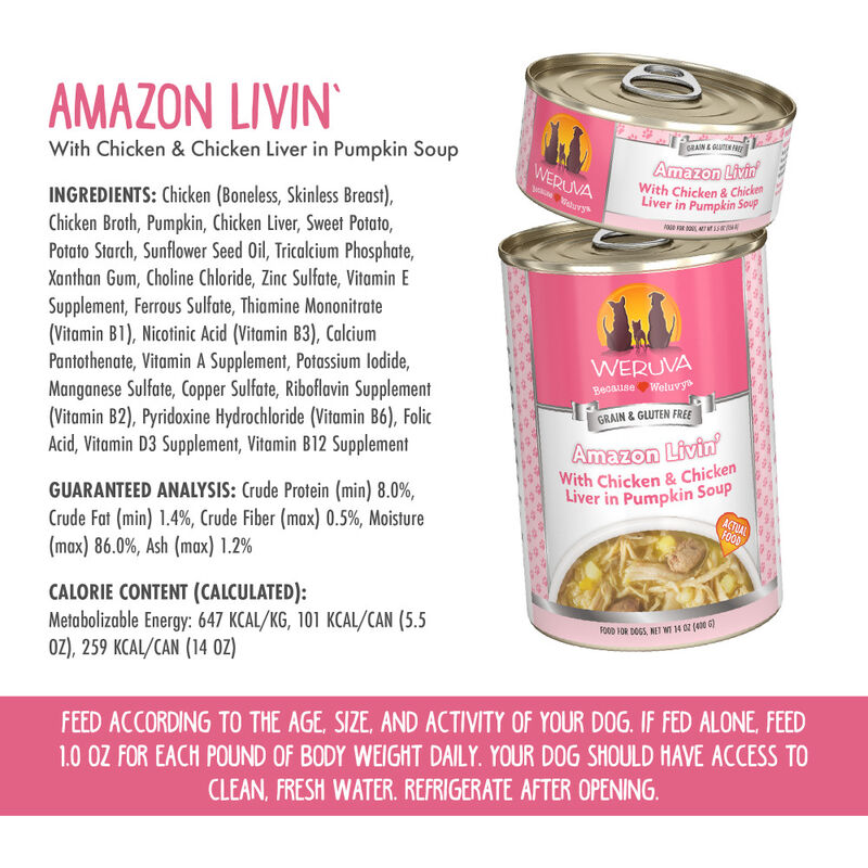 Weruva Classic Canned Dog Food, Amazon Livin', Chicken Liver & Pumpkin Soup, 14-oz image number null