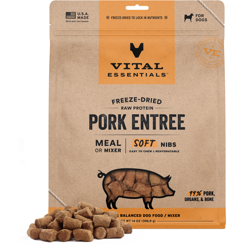 Vital Essentials Raw Freeze-Dried Dog Food, Pork, Soft Nibs, 14-oz image number null