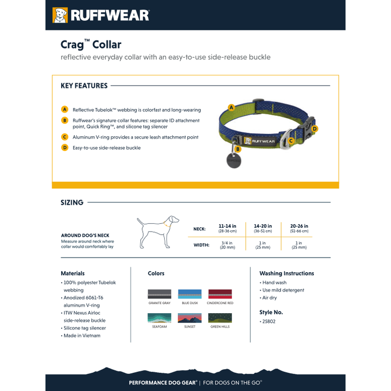 Ruffwear Crag Reflective Dog Collar, Alpine Dusk image number null