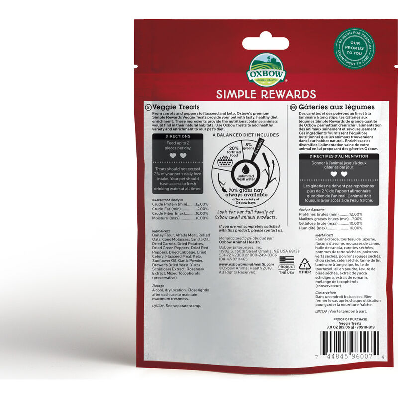 Oxbow Simple Rewards Veggie Small Animal Treats, 3-oz image number null