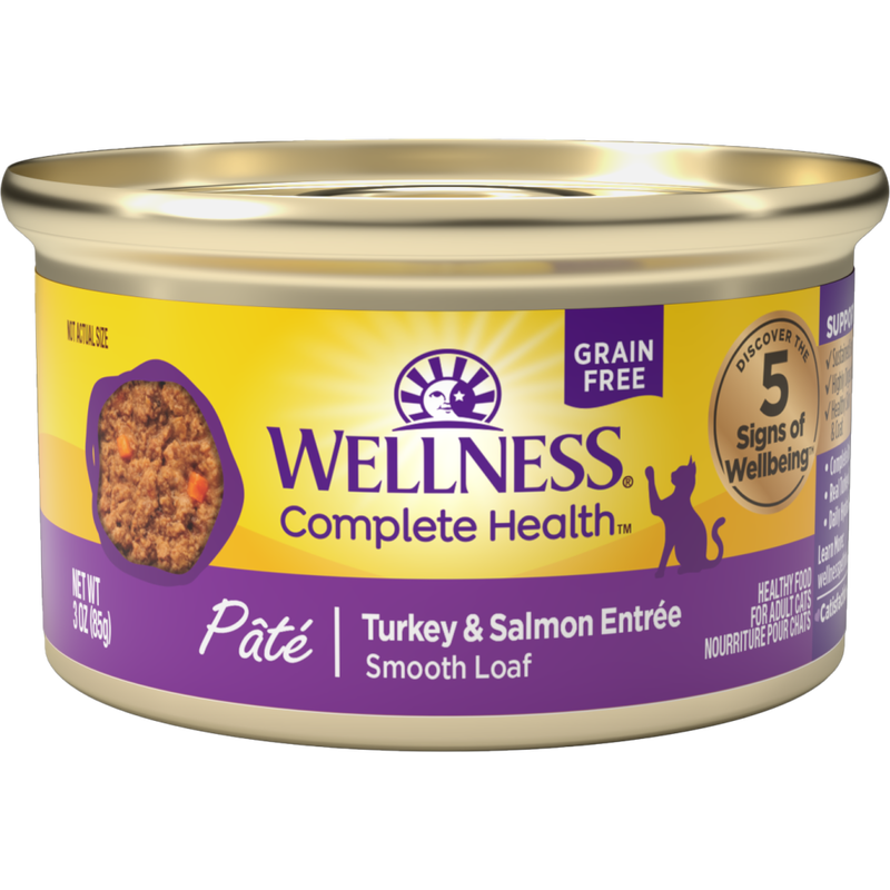Wellness Complete Health Pate Canned Cat Food, Turkey & Salmon image number null