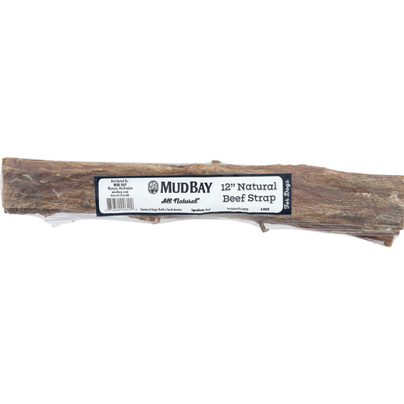 Mud Bay Natural Beef Strap Dog Treats, 12-in, 4-pack image number null