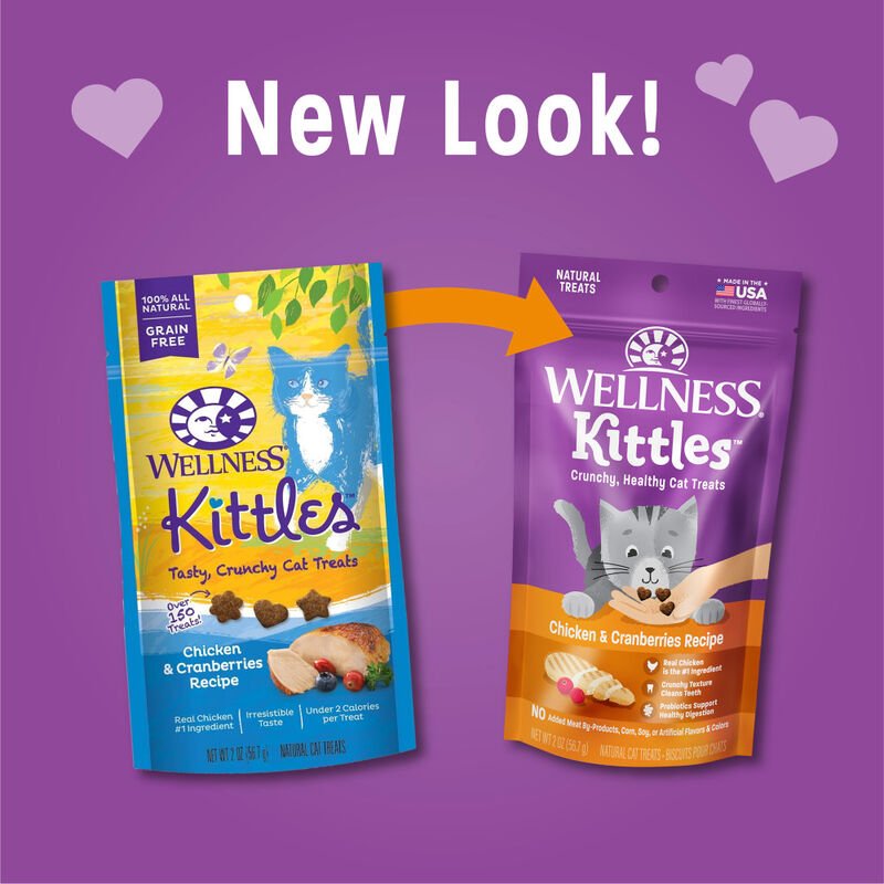 Wellness Kittles Crunchy Cat Treats, Chicken & Cranberries, 2-oz image number null