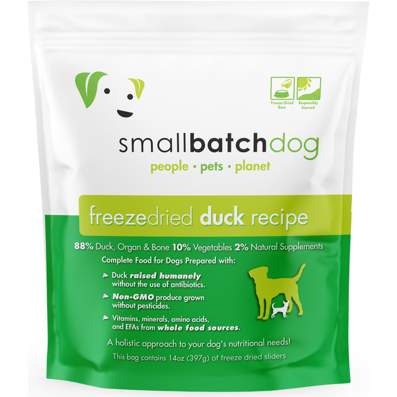 Small Batch Freeze-Dried Dog Food, Sliders, Duck, 14-oz image number null