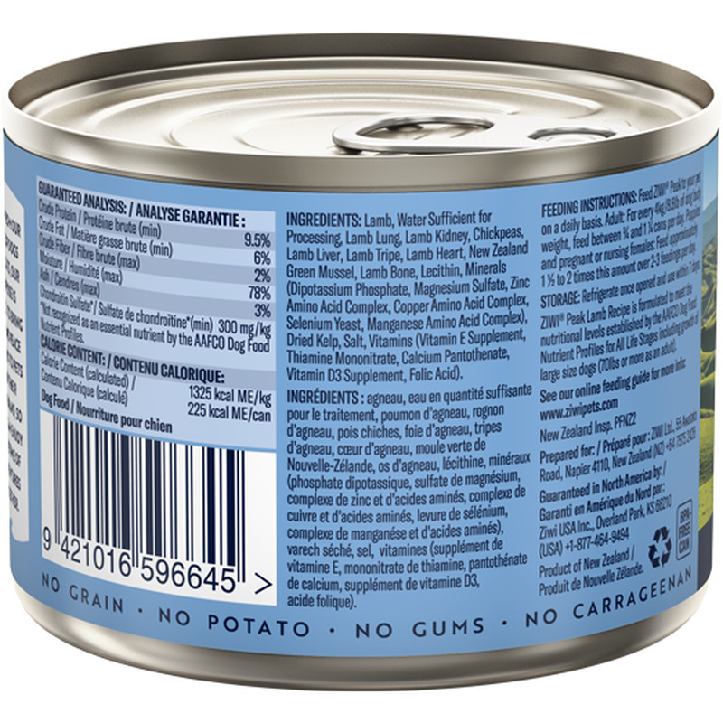 ZIWI Peak Original Series Canned Dog Food, Lamb, 6-oz image number null