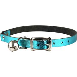 OmniPet Signature Leather Safety Stretch Cat Collar, Metallic Turquoise