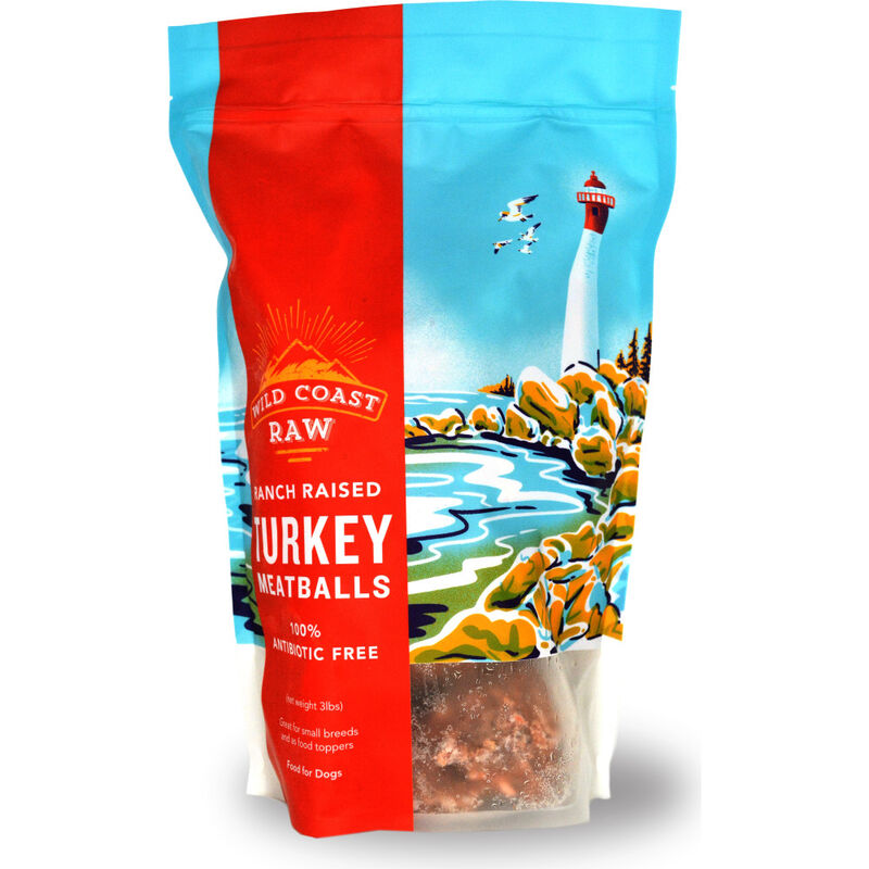 Wild Coast Raw Frozen Dog Food, Meatballs, Turkey, 3-lb image number null