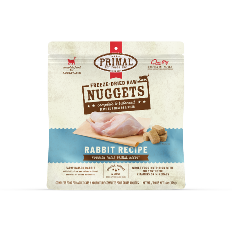 Primal Raw Freeze-Dried Cat Food, Nuggets, Rabbit, 14-oz image number null