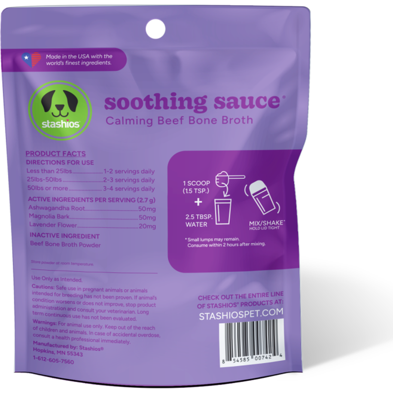 Stashios Soothing Sauce Dog Treat, Calming, Beef Bone Broth, 3-oz image number null