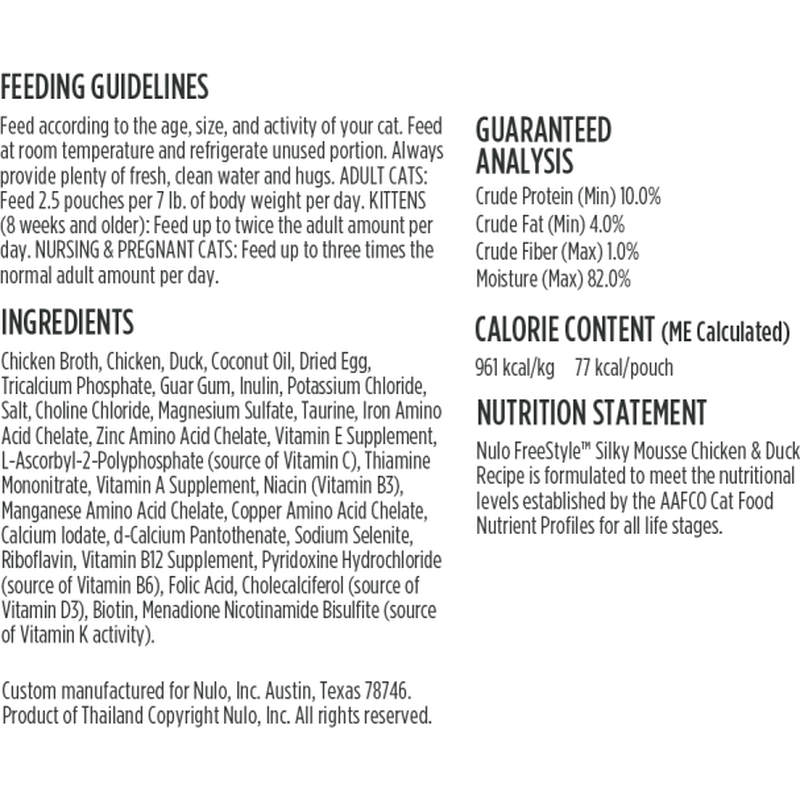 Nulo Freestyle Grain-Free Wet Cat Food, Silky Mousse, Chicken & Duck, 2.8-oz image number null