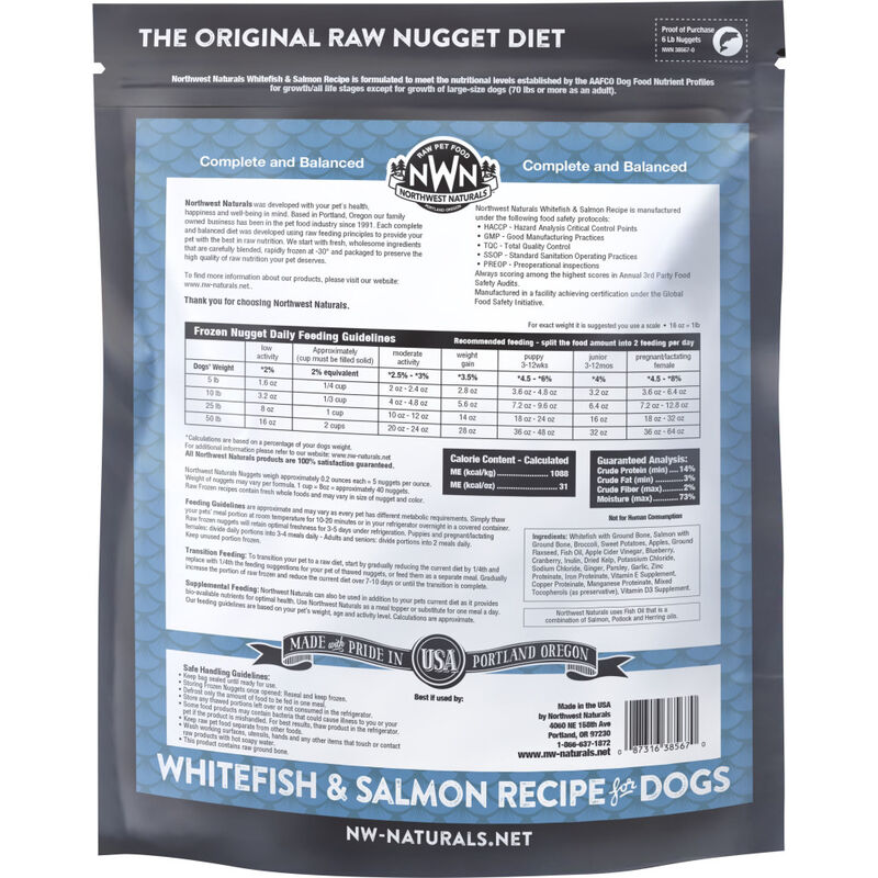 Northwest Naturals Raw Frozen Dog Food, Nuggets, Whitefish & Salmon, 6-lb image number null
