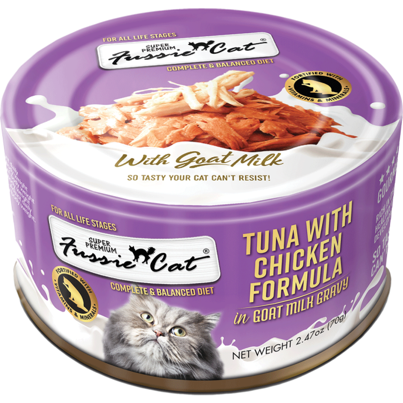 Fussie Cat Super Premium Goat Milk Canned Cat Food, Tuna & Chicken, 2.47-oz image number null