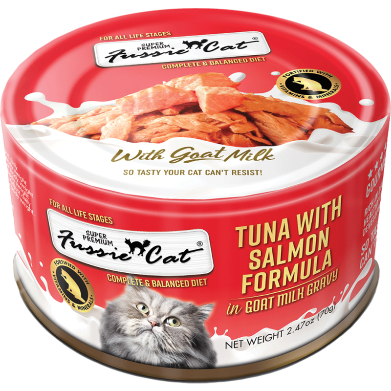 Fussie Cat Super Premium Goat Milk Canned Cat Food, Tuna & Salmon, 2.47-oz image number null