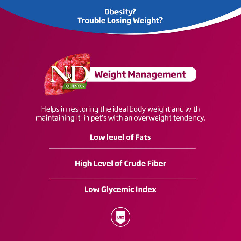 Farmina N&D Quinoa Dry Cat Food, Weight Management, Lamb, 3.3-lb image number null