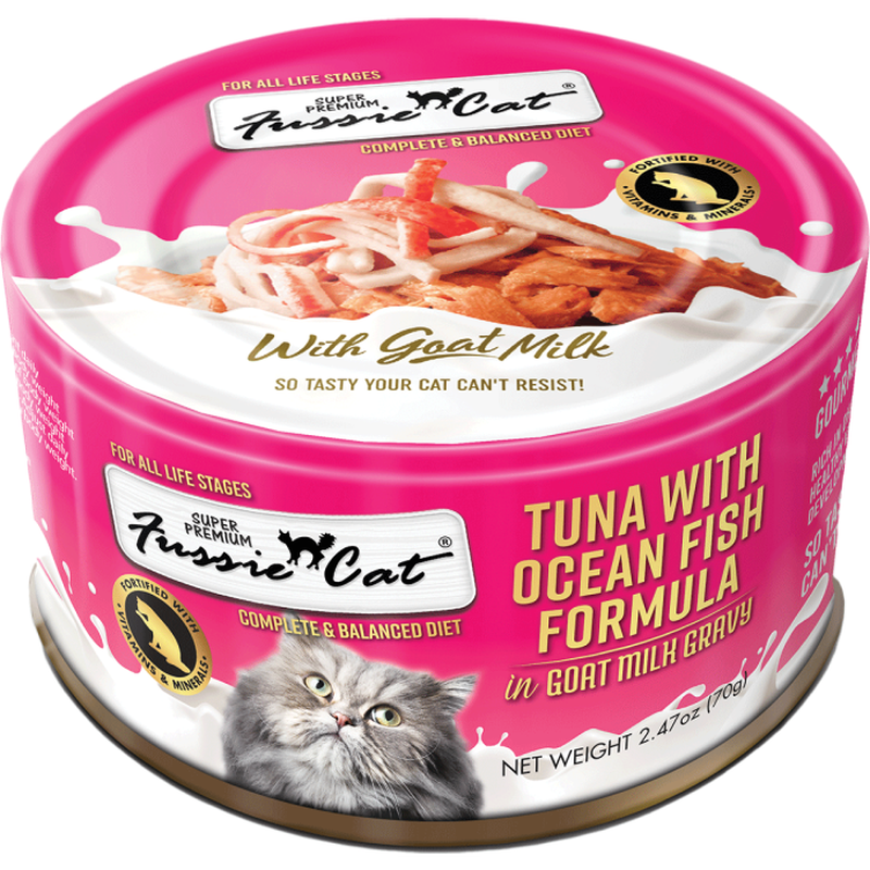 Fussie Cat Super Premium Goat Milk Canned Cat Food, Tuna & Ocean Fish, 2.47-oz image number null