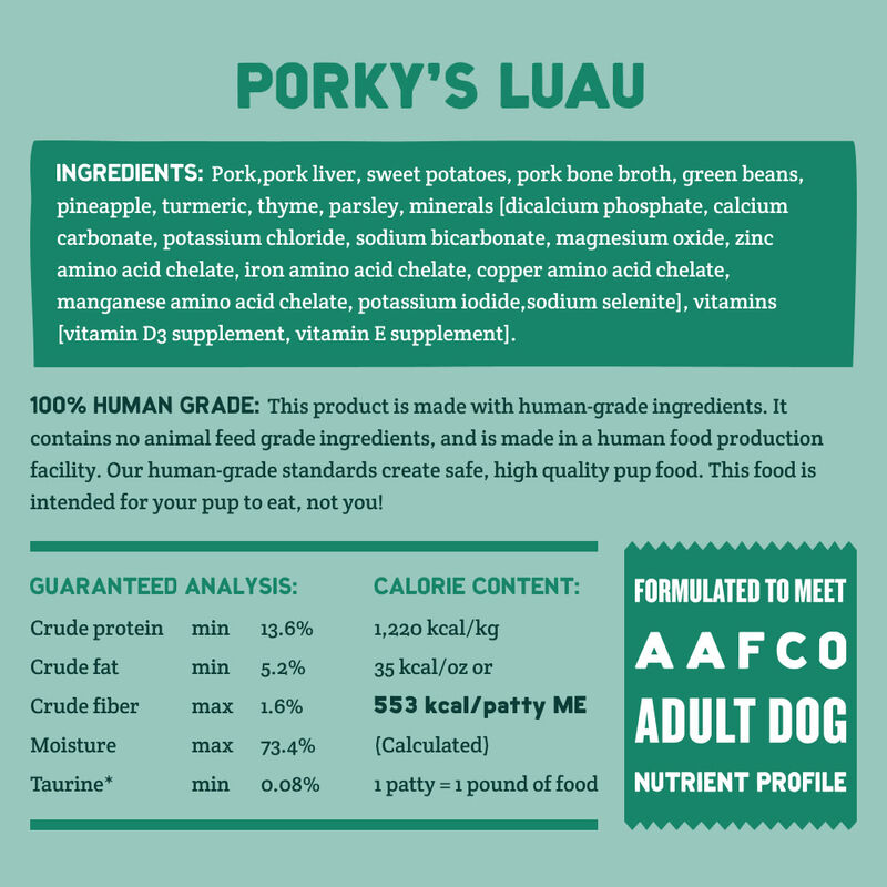 A Pup Above Gently Cooked Frozen Dog Food, Porky's Luau image number null