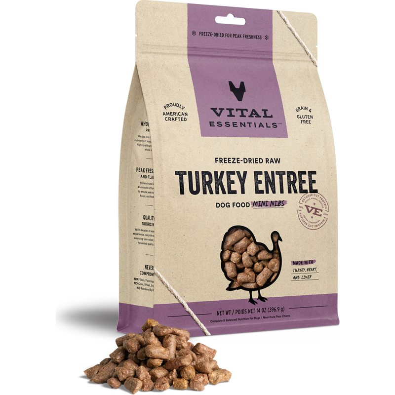 Vital Essentials Raw Freeze-Dried Dog Food, Turkey, Mini Nibs, 14-oz image number null