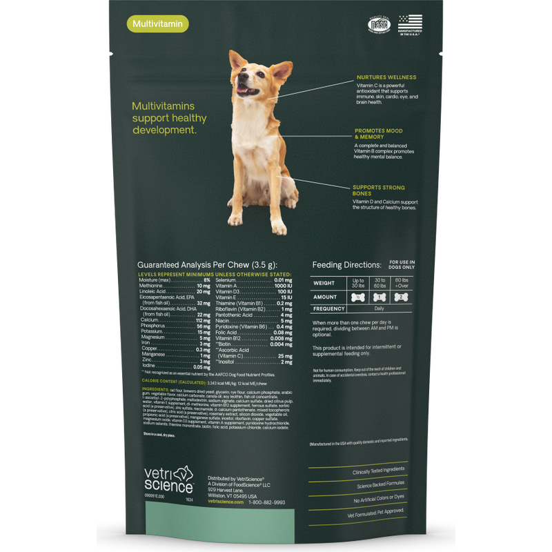 VetriScience 27+ Active Health Multivitamin Soft Chews Dog Supplement, Vegetable, 30-count image number null