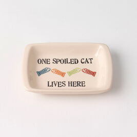 PetRageous Designs Stoneware Pet Bowl, One Spoiled Cat, Rectangle Saucer, 5-in, 2.5-oz