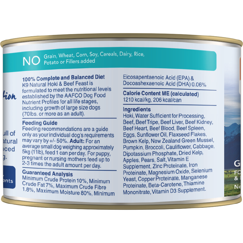 K9 Natural Canned Dog Food, Hoki & Beef, 6-oz image number null