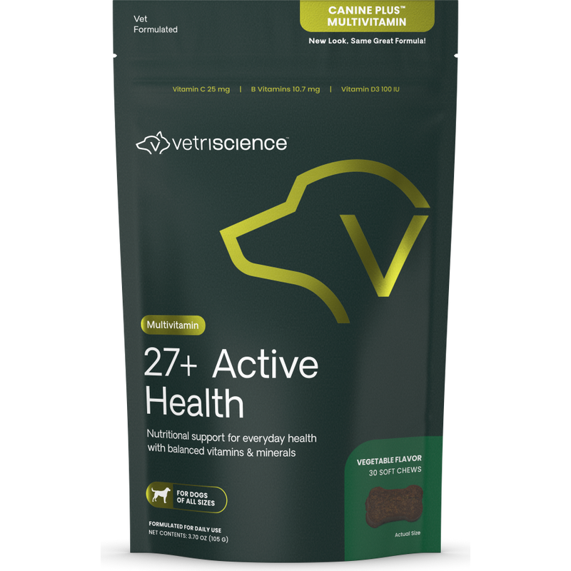 VetriScience 27+ Active Health Multivitamin Soft Chews Dog Supplement, Vegetable, 30-count image number null