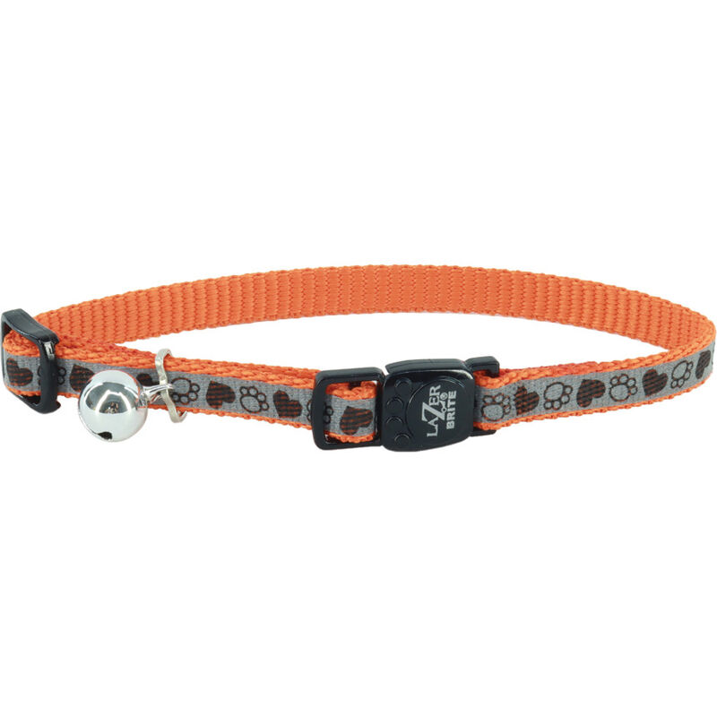Coastal Lazer Brite Reflective Adjustable Breakaway Cat Collar, Orange Paws image number null