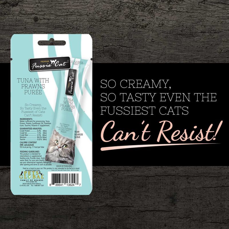 Fussie Cat Premium Puree Cat Treat, Tuna & Prawns, 4-count image number null