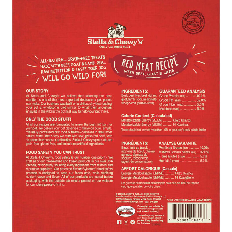 Stella & Chewy's Wild Weenies Freeze-Dried Dog Treats, Red Meat, 3.25-oz image number null
