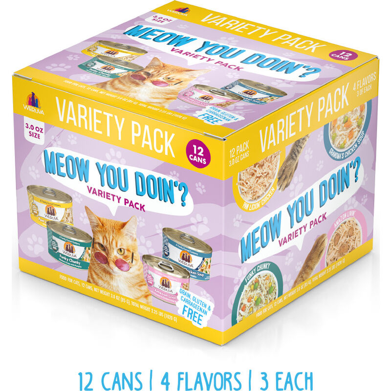 Weruva Classic Canned Cat Food, Variety Pack, Meow You Doin'?, 3-oz, 12-pack image number null