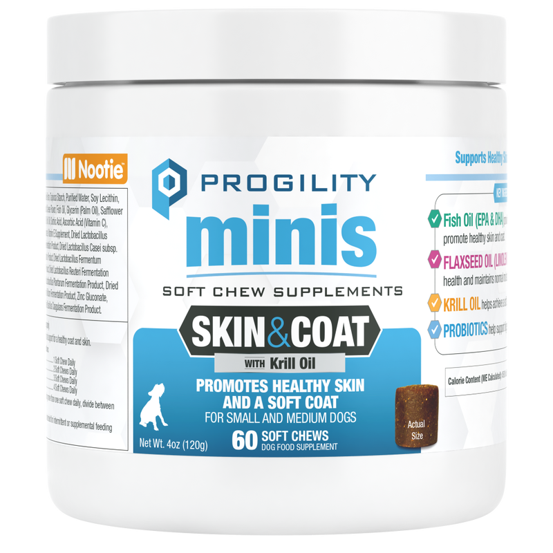 Nootie Progility Mini Skin & Coat Supplemental Dog Chews, Small & Medium Dogs, 60-ct image number null