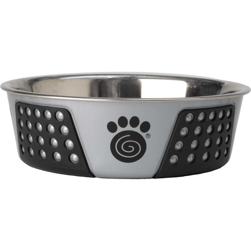 PetRageous Designs Fiji Non-Skid Stainless Steel Pet Bowl, Light Gray/Black, 6.5-cups image number null