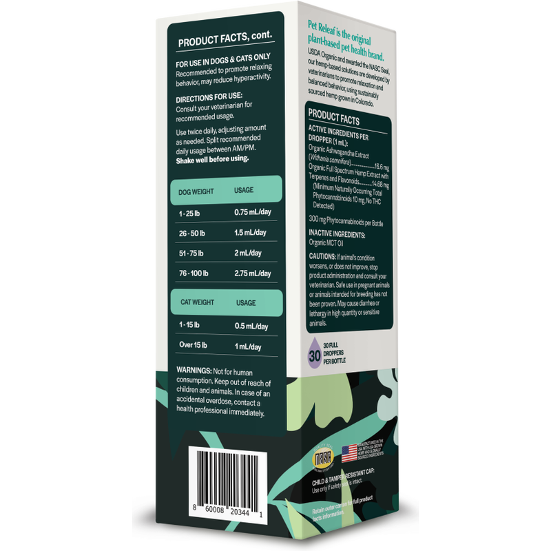 Pet Releaf Hemp Oil Stress Releaf Dog Supplement, 300 mg, 1-oz image number null