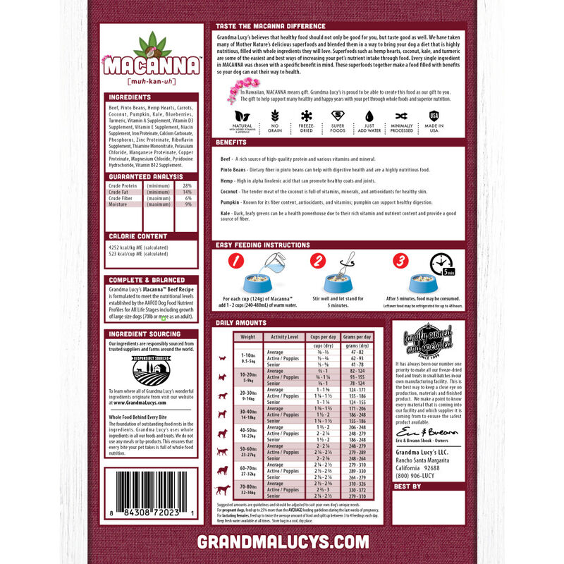 Grandma Lucy's Macanna Freeze-Dried Dog Food, Beef image number null