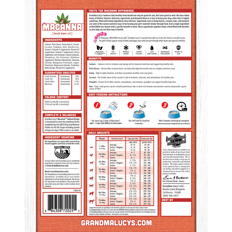 Grandma Lucy's Macanna Freeze-Dried Dog Food, Salmon, 3-lb image number null