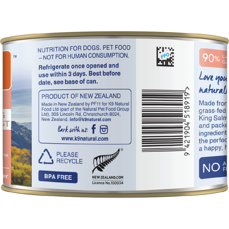 K9 Natural Canned Dog Food, Lamb & Salmon, 6-oz image number null