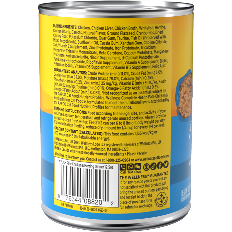 Wellness Complete Health Pate Canned Cat Food, Chicken & Herring image number null