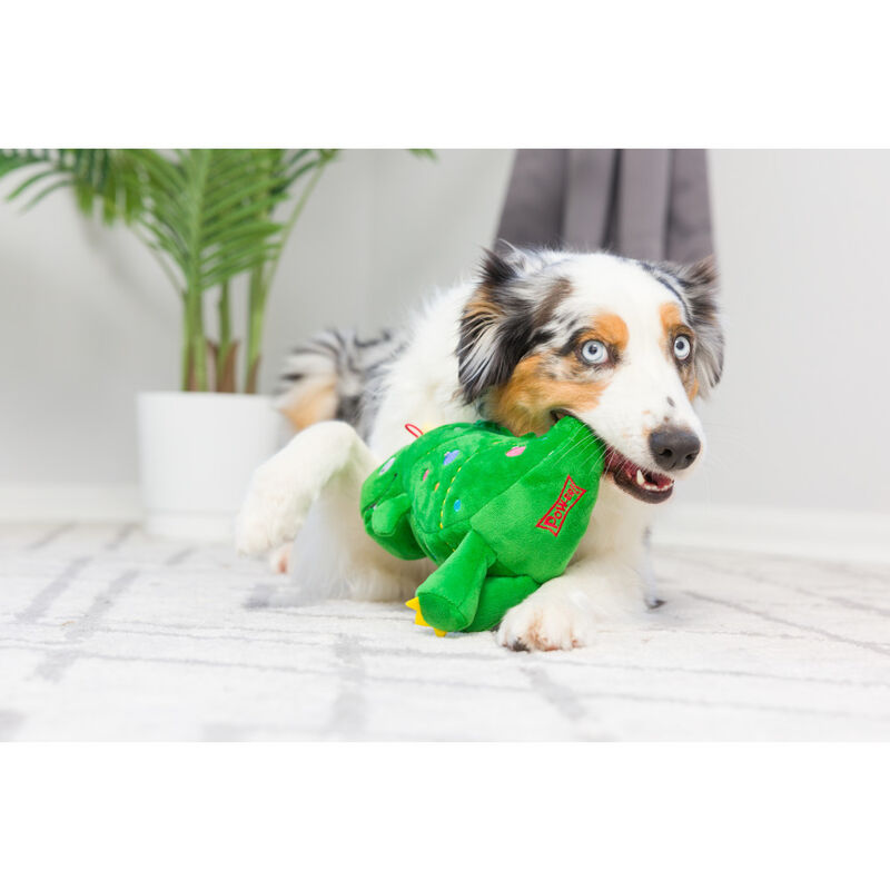 Huxley & Kent Holiday Power Plush Dog Toy, Tree Rex Dino, 7.5-in image number null