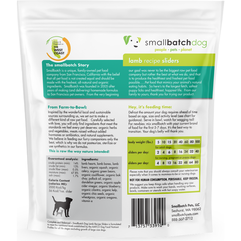 Small Batch Raw Frozen Dog Food, Sliders, Lamb, 3-lb image number null