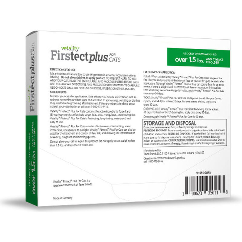 Vetality Firstect Flea & Tick Spot Treatment for Cats Over 1.5 lbs, 3-pack image number null