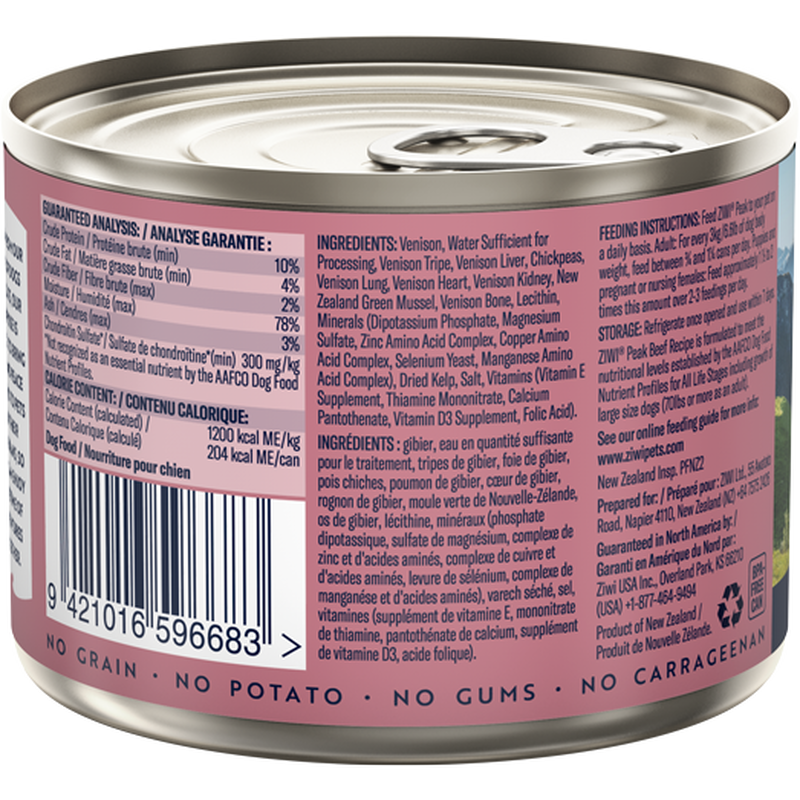 ZIWI Peak Original Series Canned Dog Food, Venison, 6-oz image number null