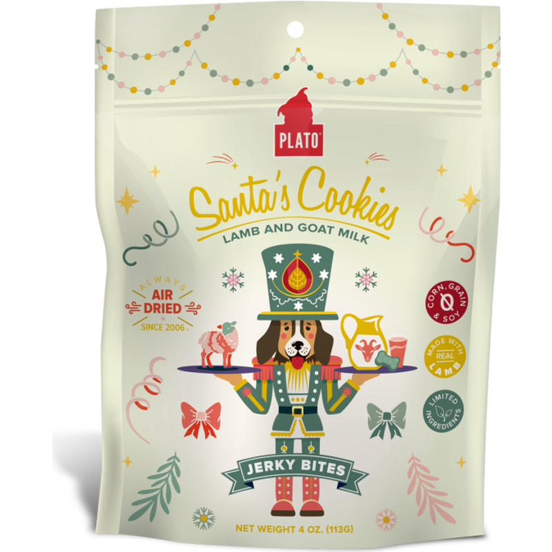 Plato Holiday Jerky Dog Treats, Santa's Cookies Lamb & Goat Milk, 4-oz image number null