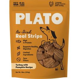 Plato Original Real Strips Dog Treats, Turkey & Pumpkin, 18-oz