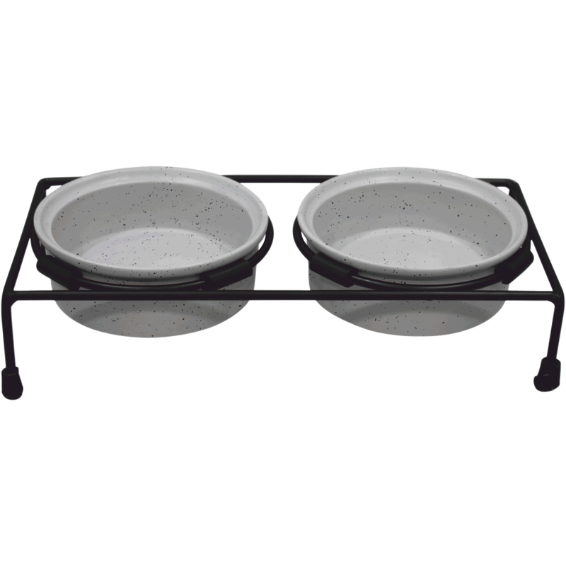 Indipets Stoneware Cat Feeder, Slate Gray, 10-oz image number null