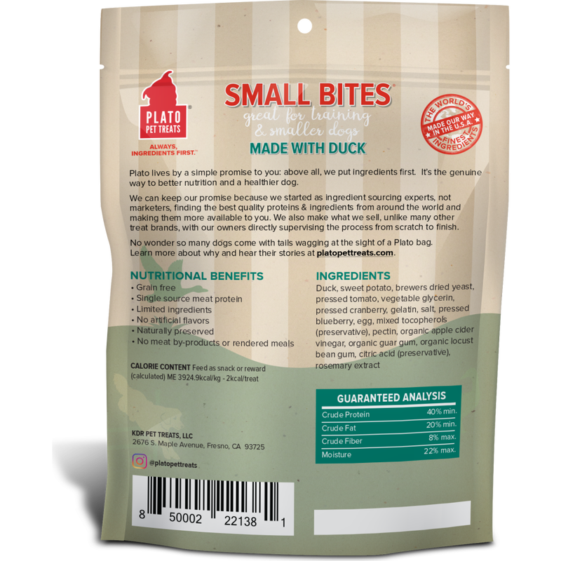 Plato Small Bites Dog Training Treats, Duck, 6-oz image number null
