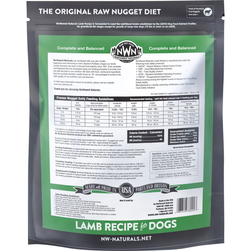 Northwest Naturals Raw Frozen Dog Food, Nuggets, Lamb, 6-lb image number null