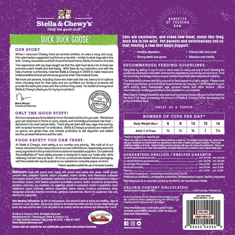 Stella & Chewy's Dinner Morsels Raw Freeze-Dried Cat Food, Duck Duck Goose, 3.5-oz image number null